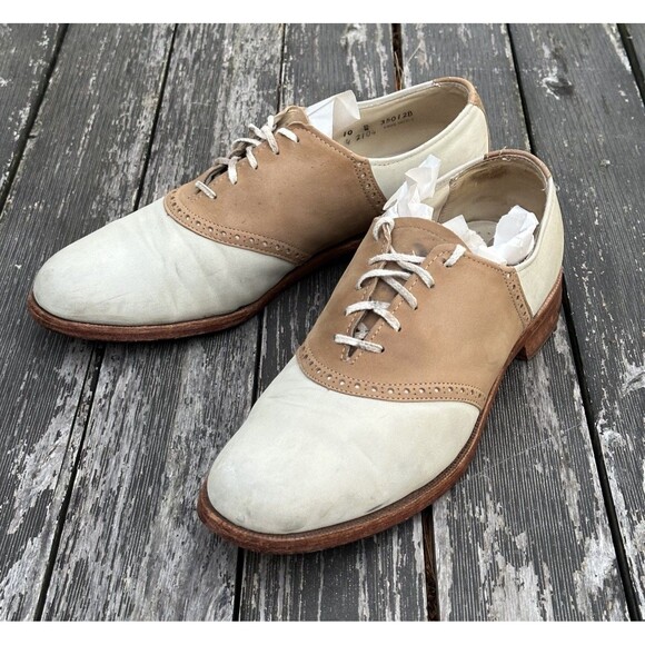 Cole Haan Saddle Shoes Made in USA Mens Size 10 D/B Leather Nubuck Tan - Picture 1 of 10